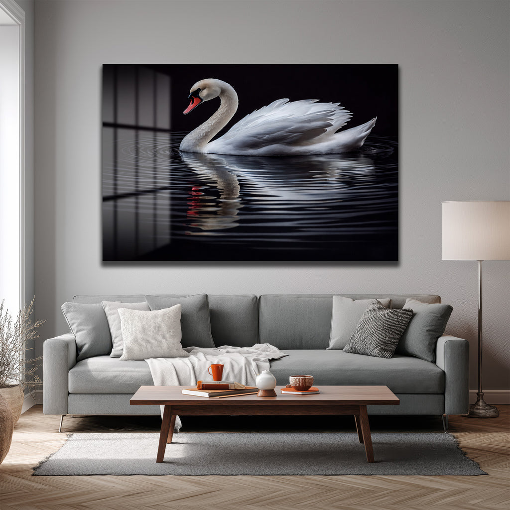 Zarafet Senfonisi: Kuğu Temalı Modern Temperli Cam Tablo