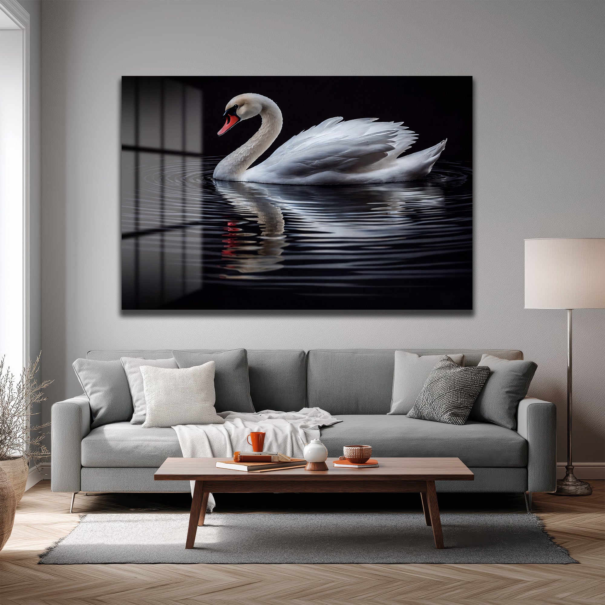 Zarafet Senfonisi: Kuğu Temalı Modern Temperli Cam Tablo