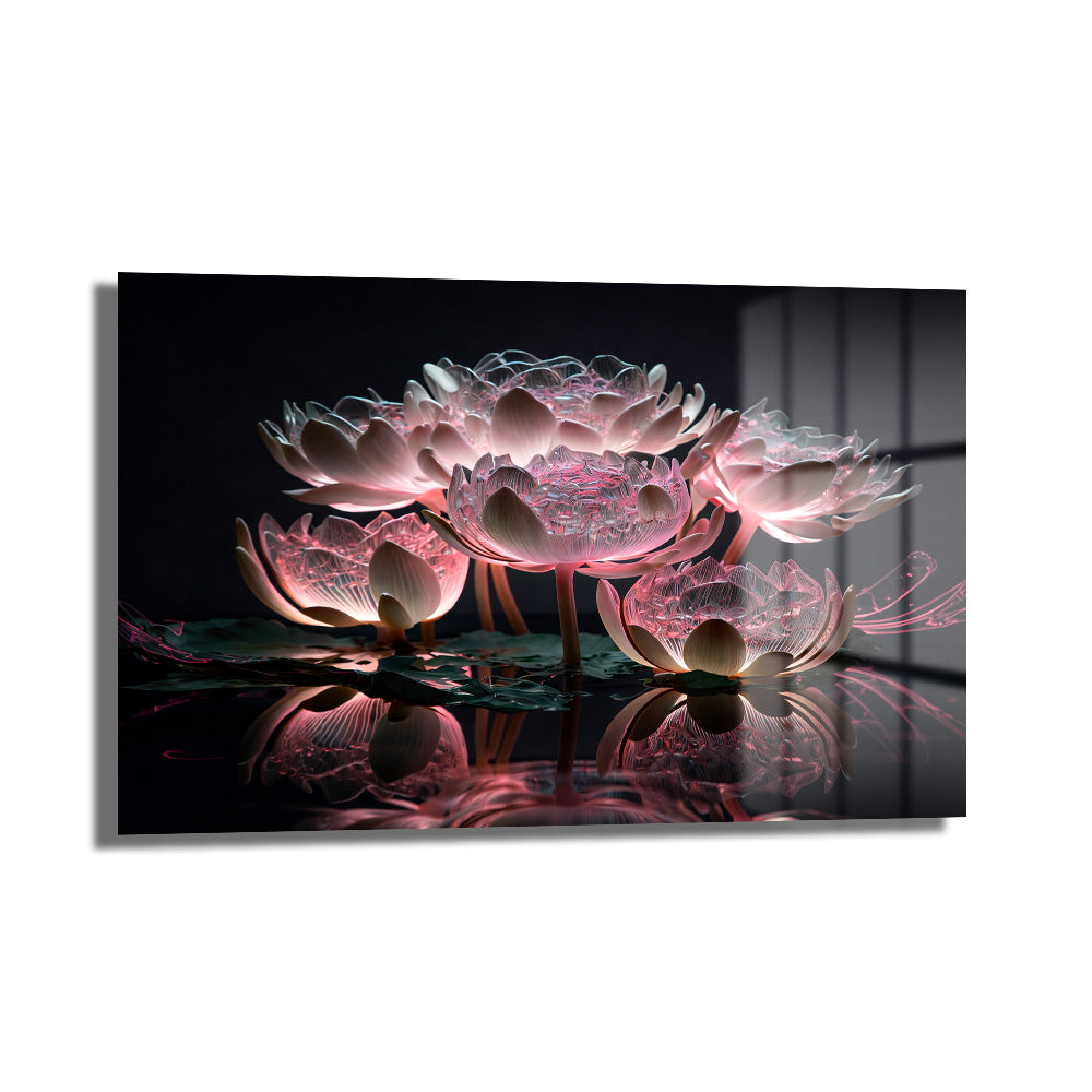 Büyülü Lotus Işıltısı: Pembe Tonlarda Modern Cam Tablo