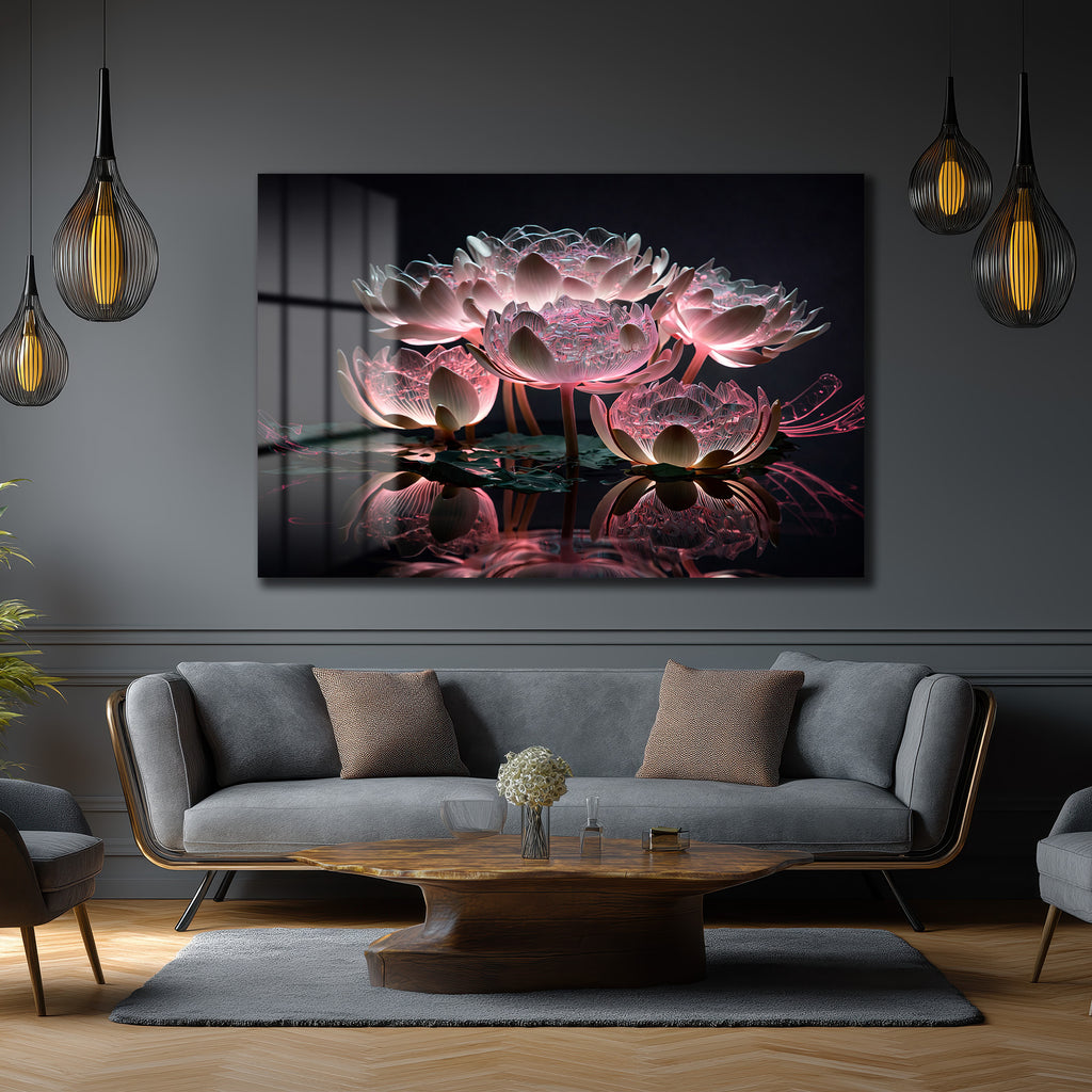 Büyülü Lotus Işıltısı: Pembe Tonlarda Modern Cam Tablo