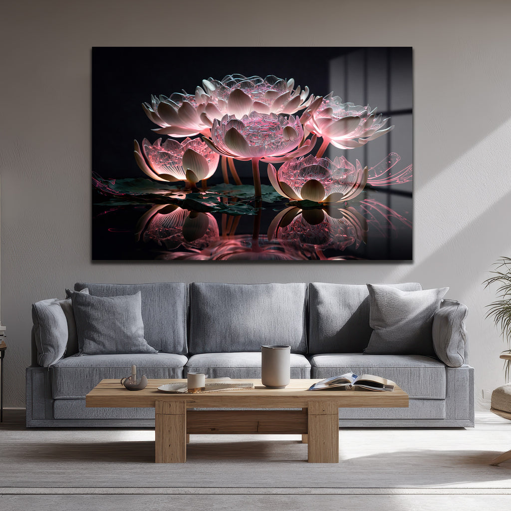 Büyülü Lotus Işıltısı: Pembe Tonlarda Modern Cam Tablo
