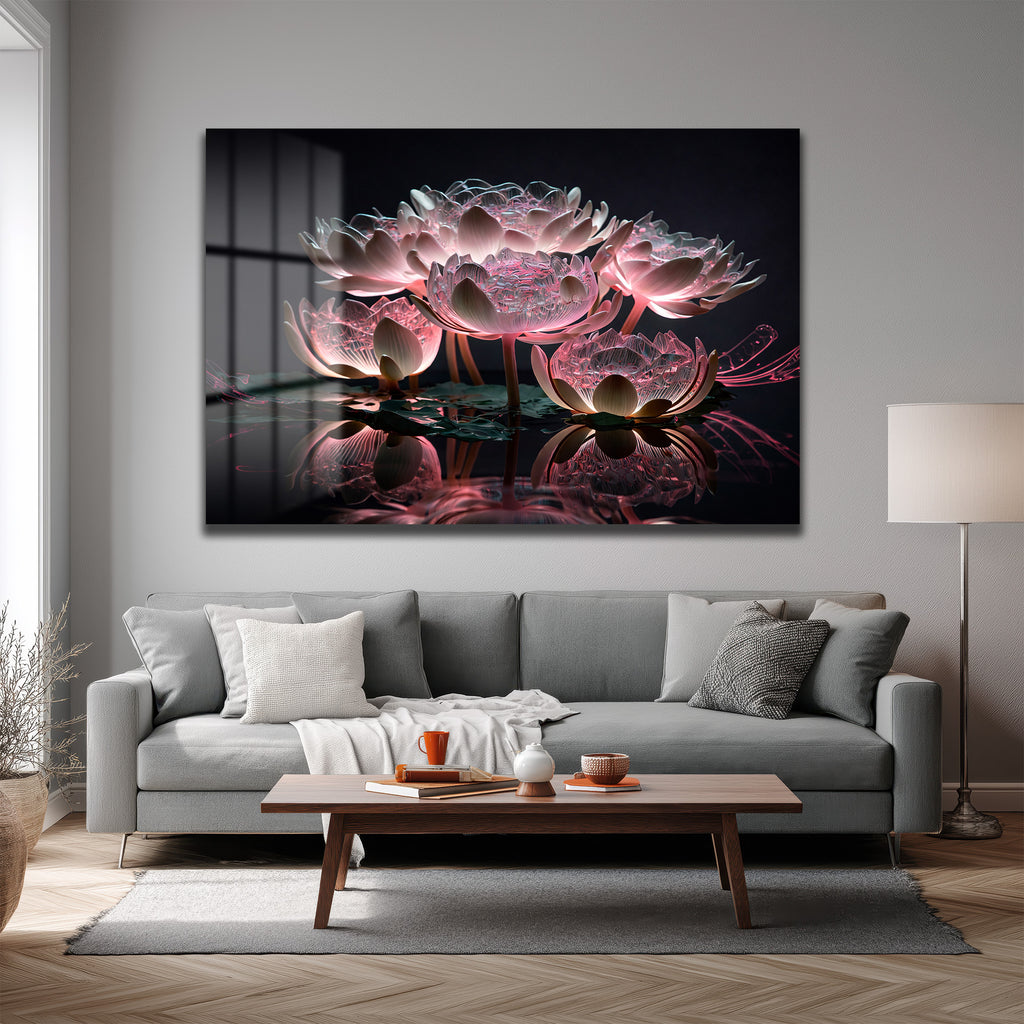 Büyülü Lotus Işıltısı: Pembe Tonlarda Modern Cam Tablo