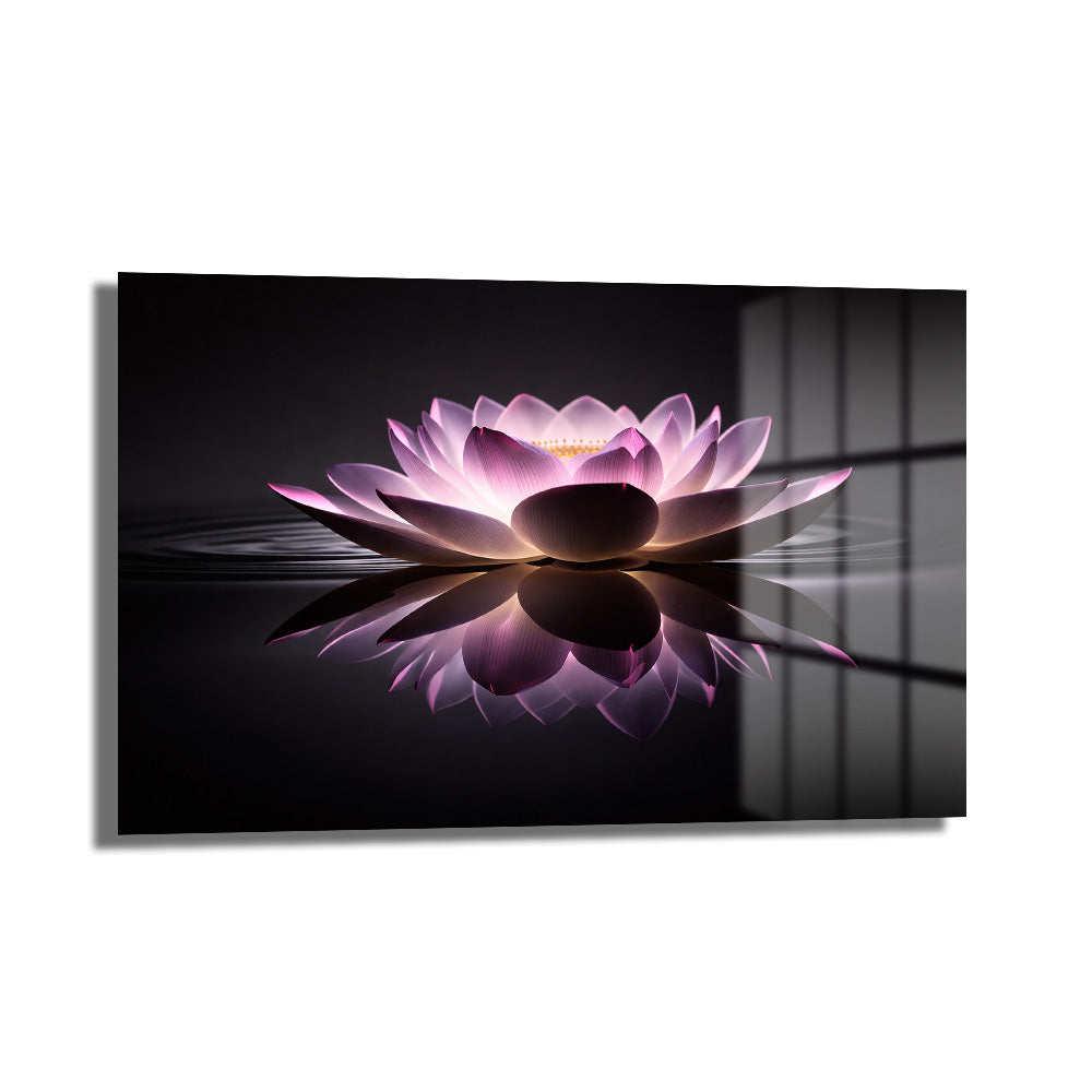 Işıltılı Lotus Çiçeği: Zen Huzuru Veren Modern Cam Tablo