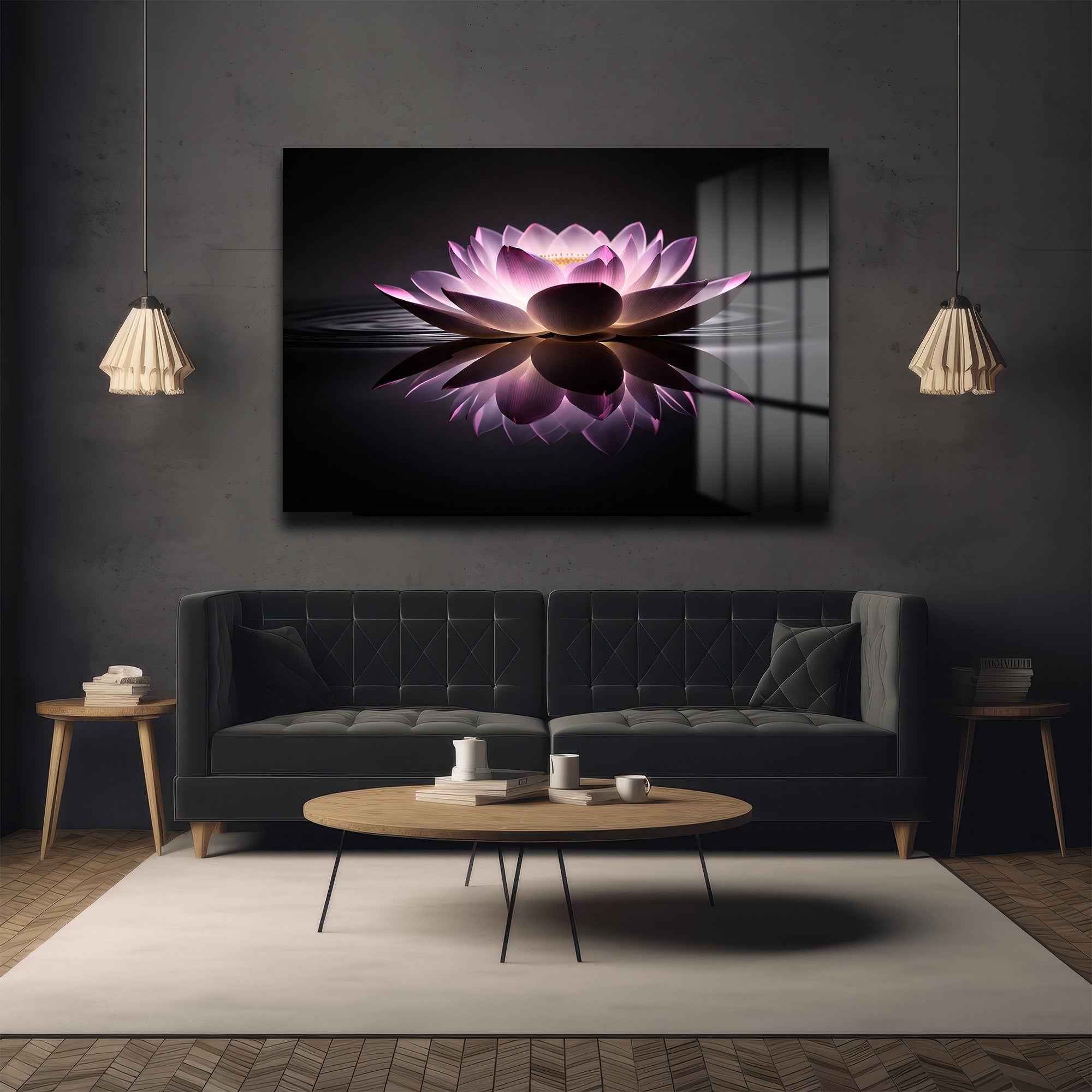 Işıltılı Lotus Çiçeği: Zen Huzuru Veren Modern Cam Tablo
