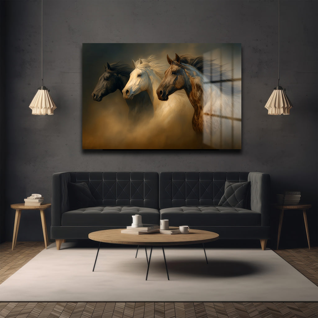 Vahşi Rüzgar: Koşan Atlar Temalı Modern Temperli Cam Tablo