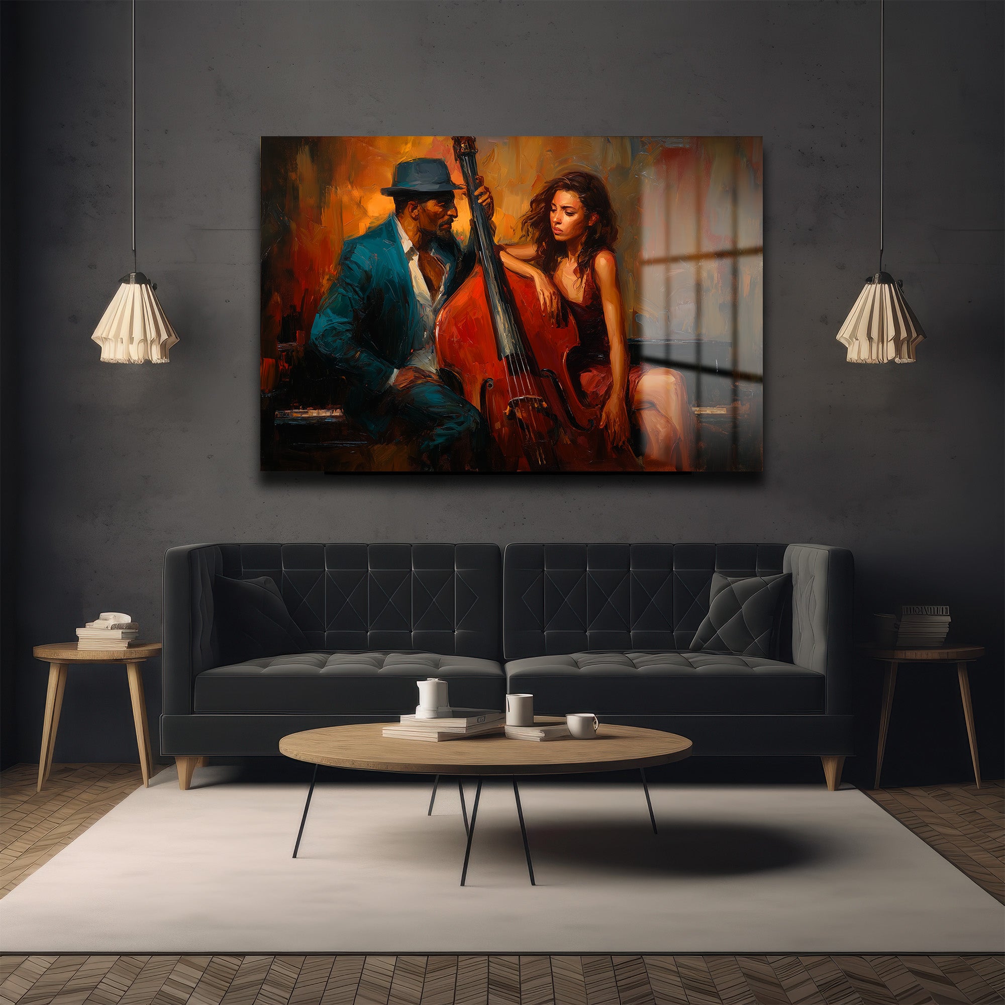 Cazın Ruhu: Melodi ve Tutku Temalı Modern Cam Tablo