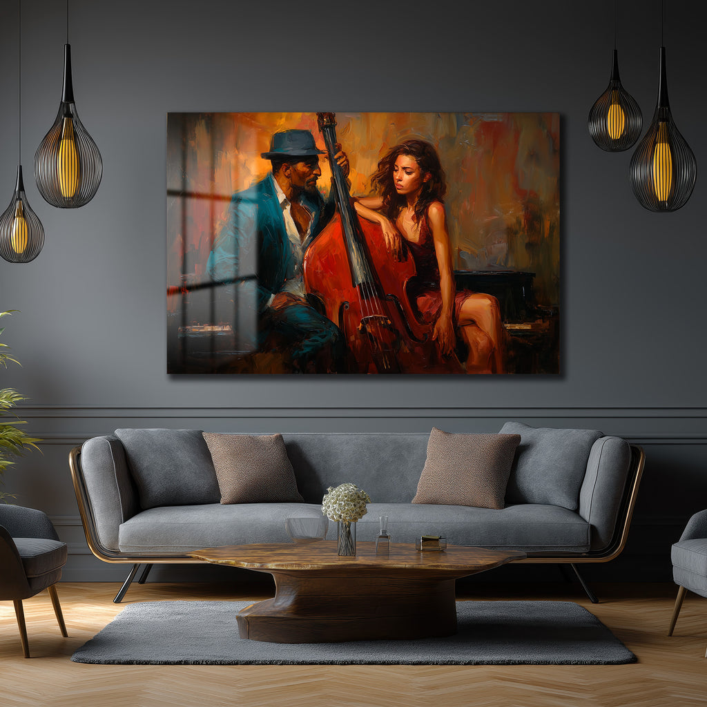 Cazın Ruhu: Melodi ve Tutku Temalı Modern Cam Tablo