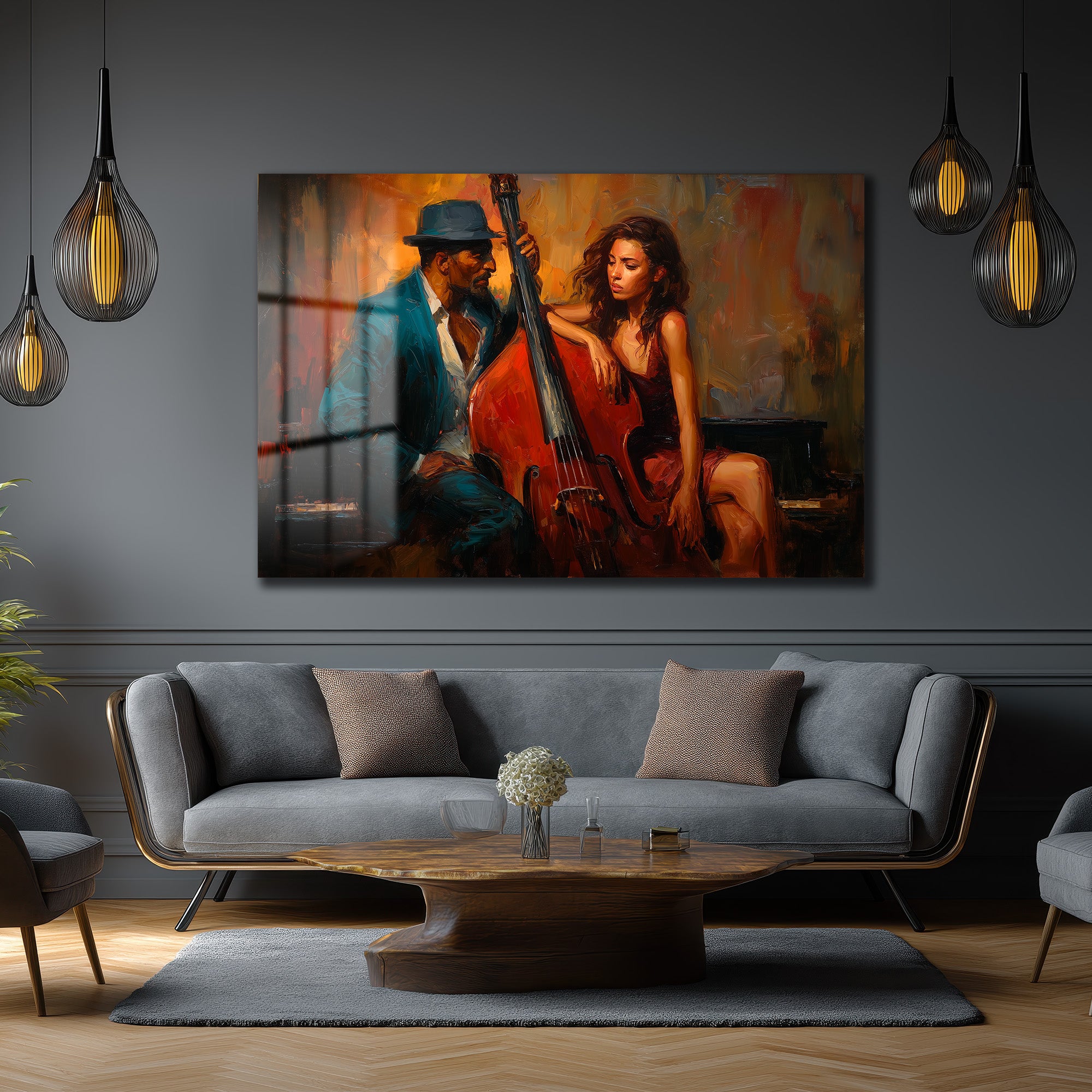 Cazın Ruhu: Melodi ve Tutku Temalı Modern Cam Tablo