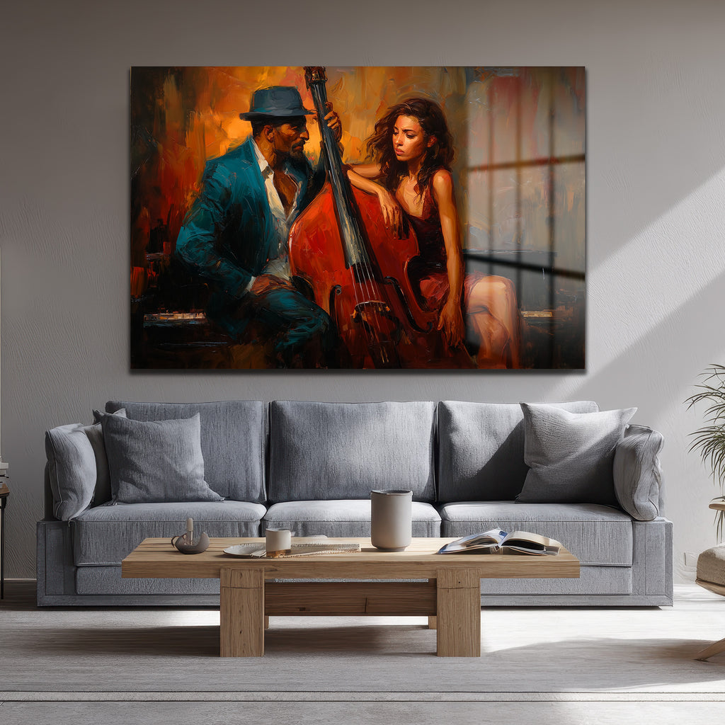 Cazın Ruhu: Melodi ve Tutku Temalı Modern Cam Tablo