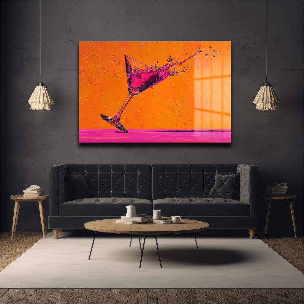 Enerjik Kokteyl Sıçraması: Modern Sanat Temperli Cam Tablo