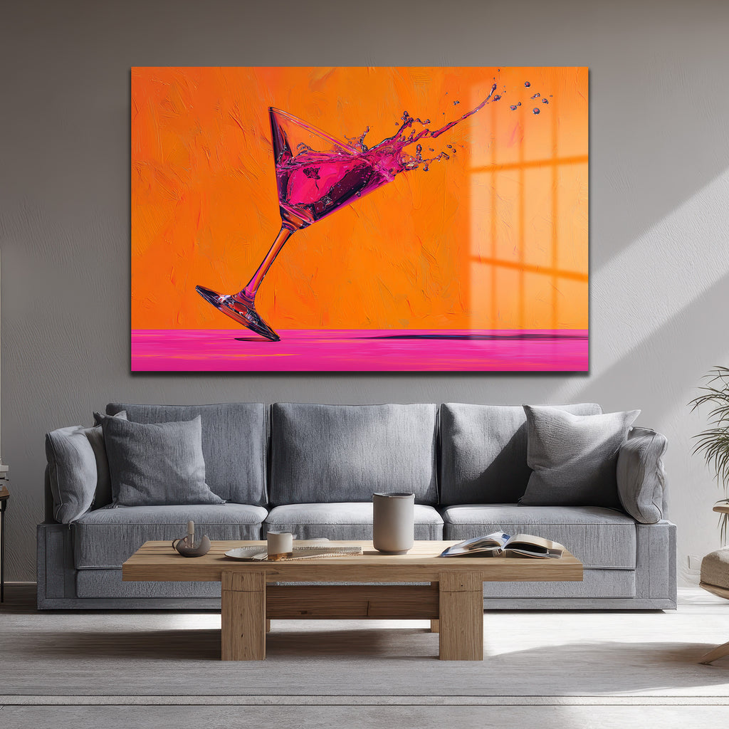Enerjik Kokteyl Sıçraması: Modern Sanat Temperli Cam Tablo