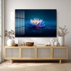 Sonsuzluk Mavisi: Işıltılı Lotus Çiçeği Temperli Cam Tablo