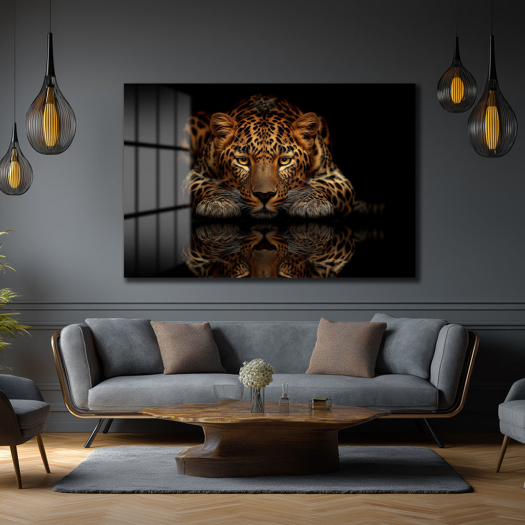 Asil Avcı: Leopar Temalı Modern Cam Tablo
