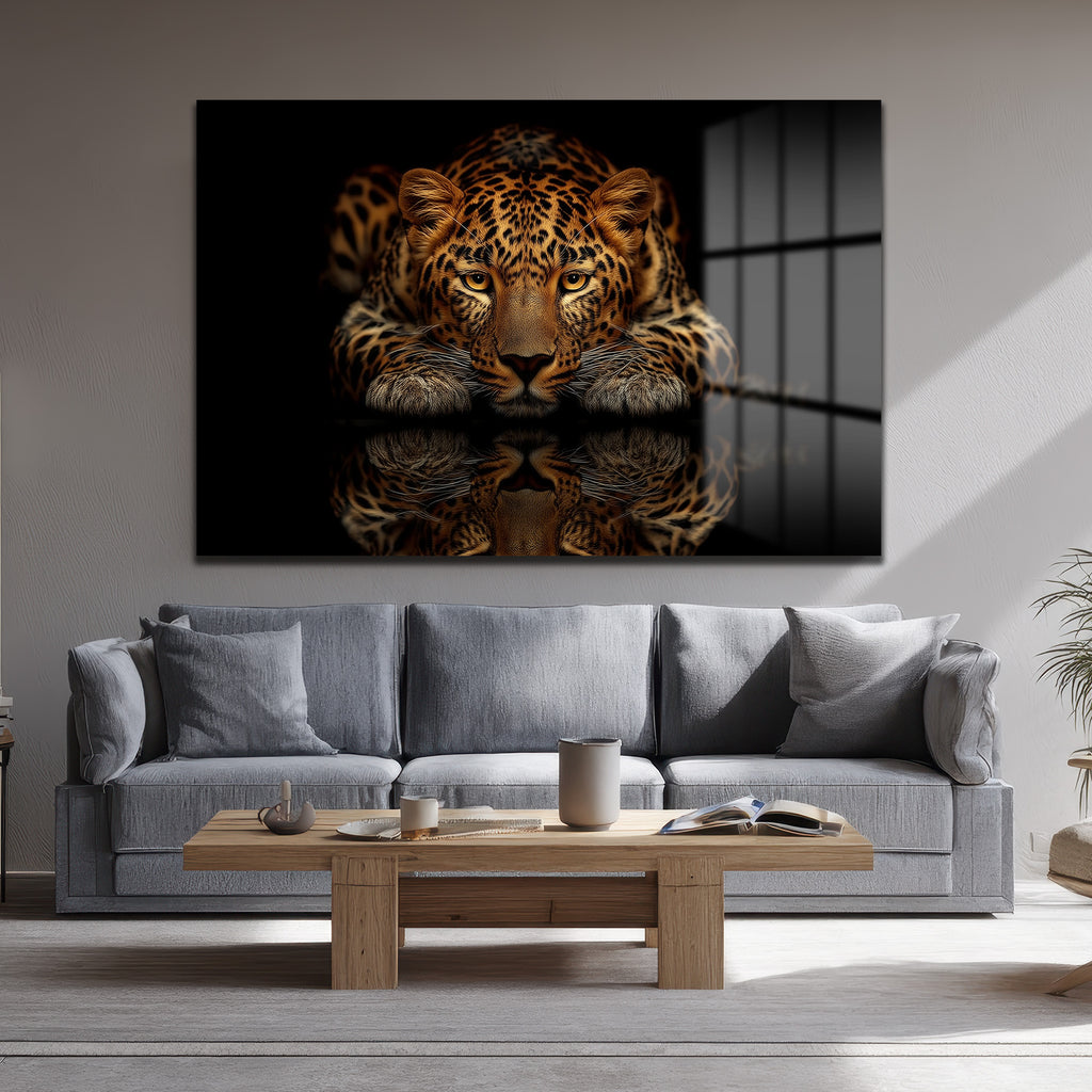 Asil Avcı: Leopar Temalı Modern Cam Tablo