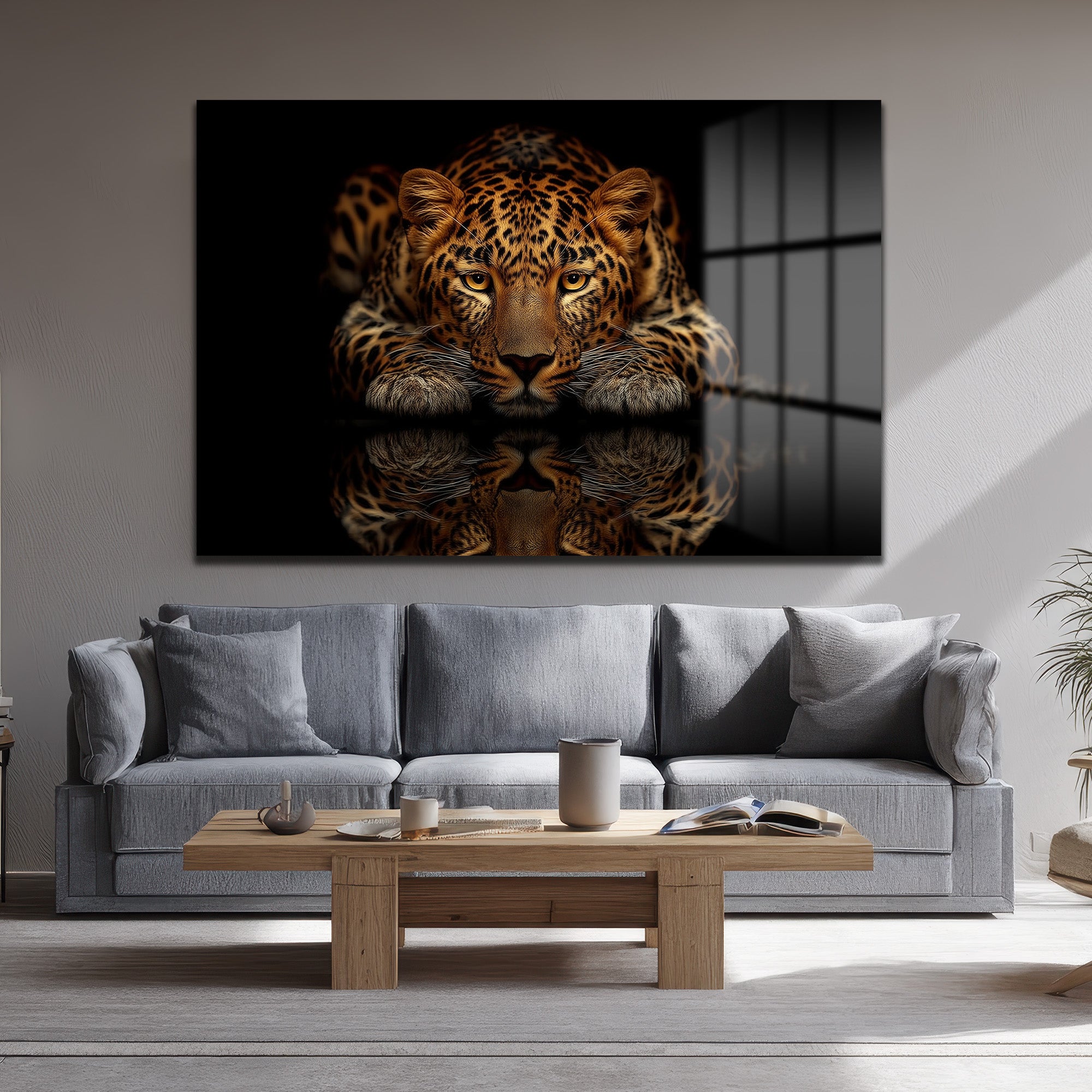 Asil Avcı: Leopar Temalı Modern Cam Tablo