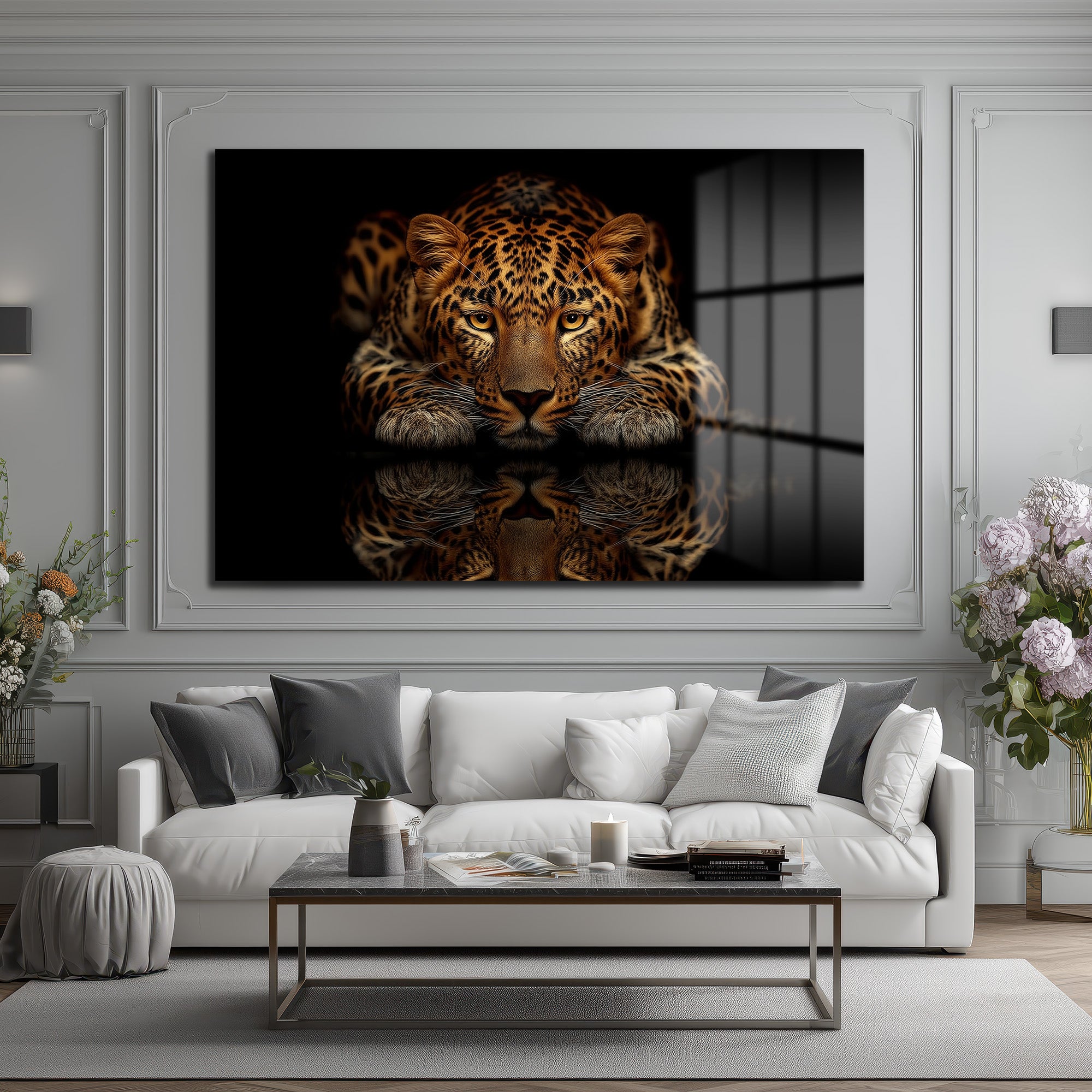 Asil Avcı: Leopar Temalı Modern Cam Tablo