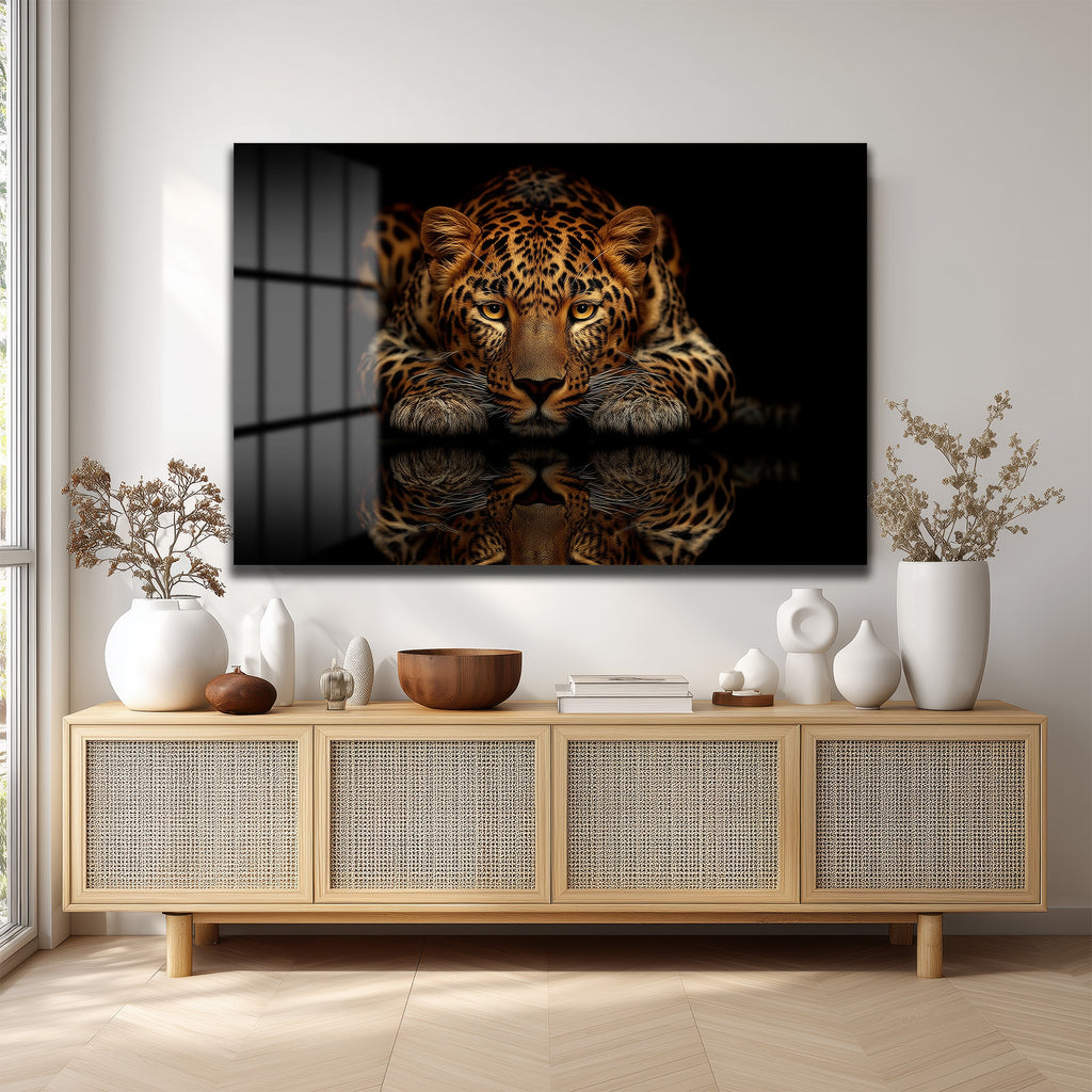 Asil Avcı: Leopar Temalı Modern Cam Tablo