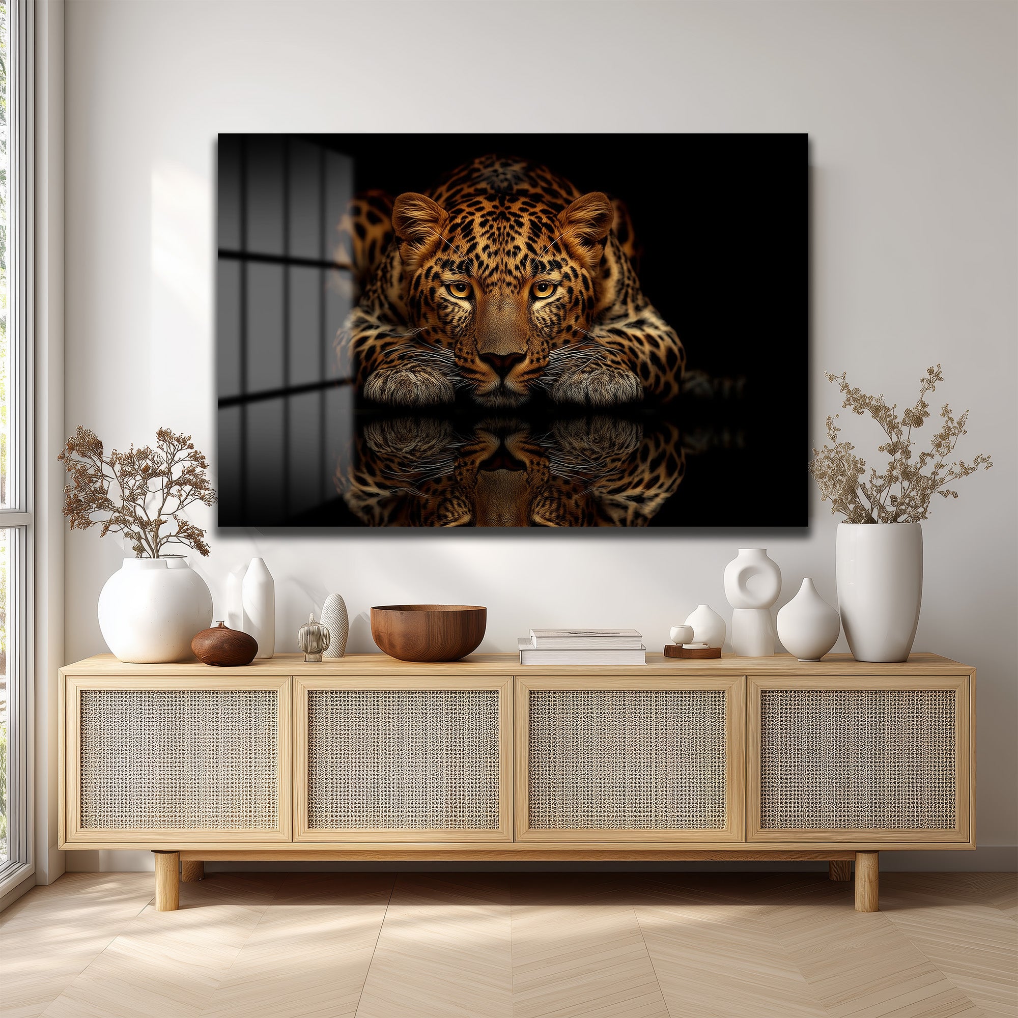 Asil Avcı: Leopar Temalı Modern Cam Tablo