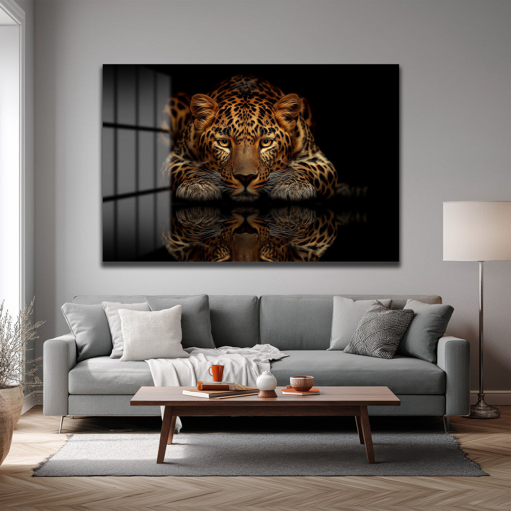 Asil Avcı: Leopar Temalı Modern Cam Tablo