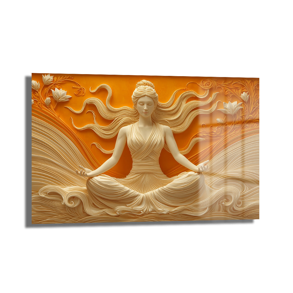 Huzur Meditasyonu: Lotus ve Dalgaların Dansı Temperli Cam Tablo