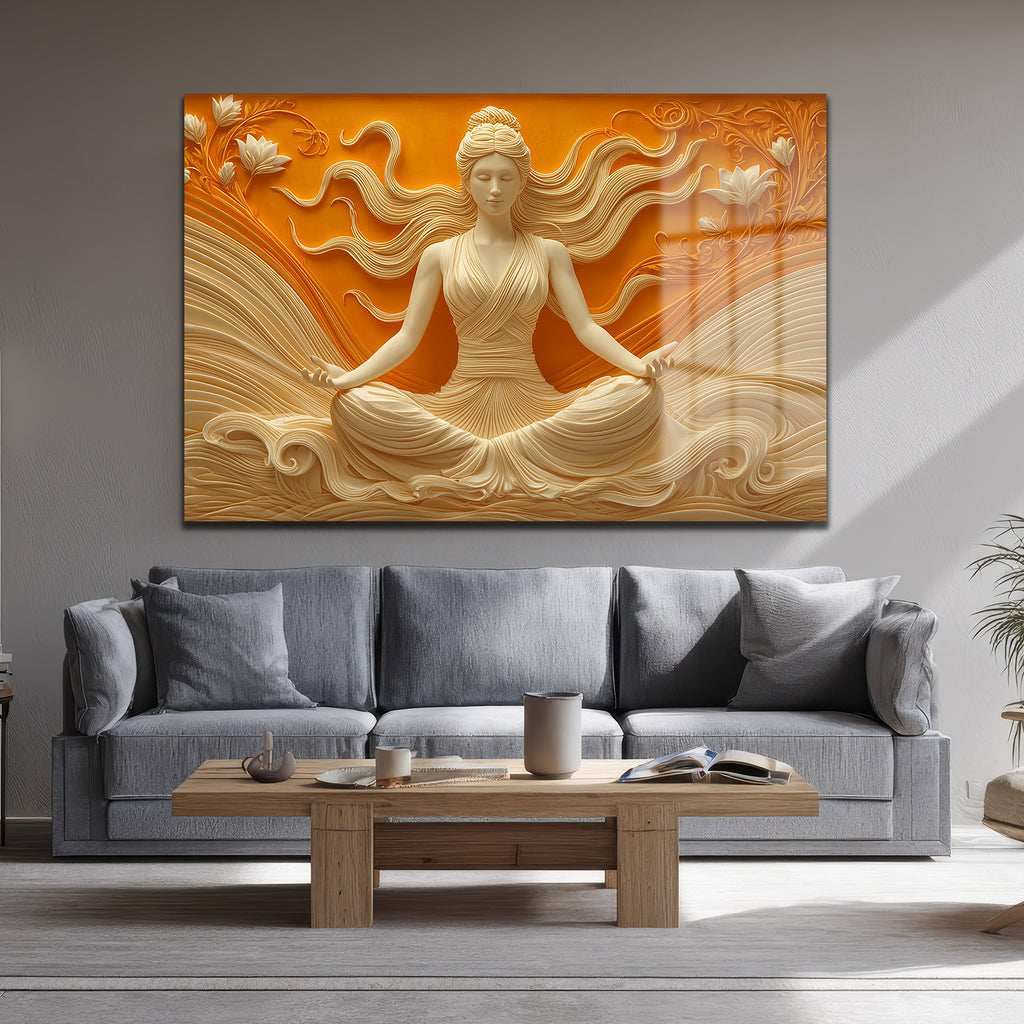 Huzur Meditasyonu: Lotus ve Dalgaların Dansı Temperli Cam Tablo