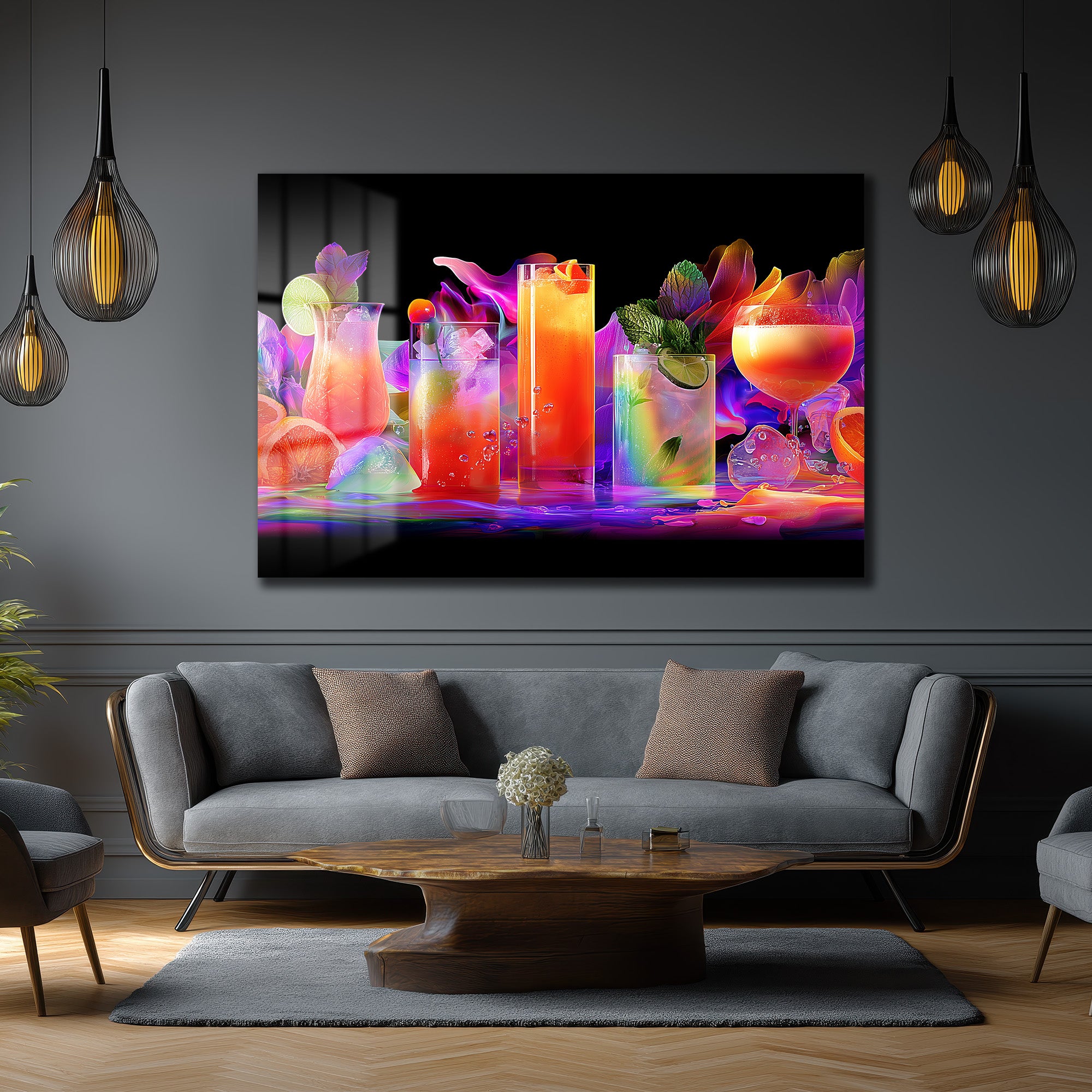 Neon Kokteyller: Canlı Renkler Modern Temperli Cam Tablo
