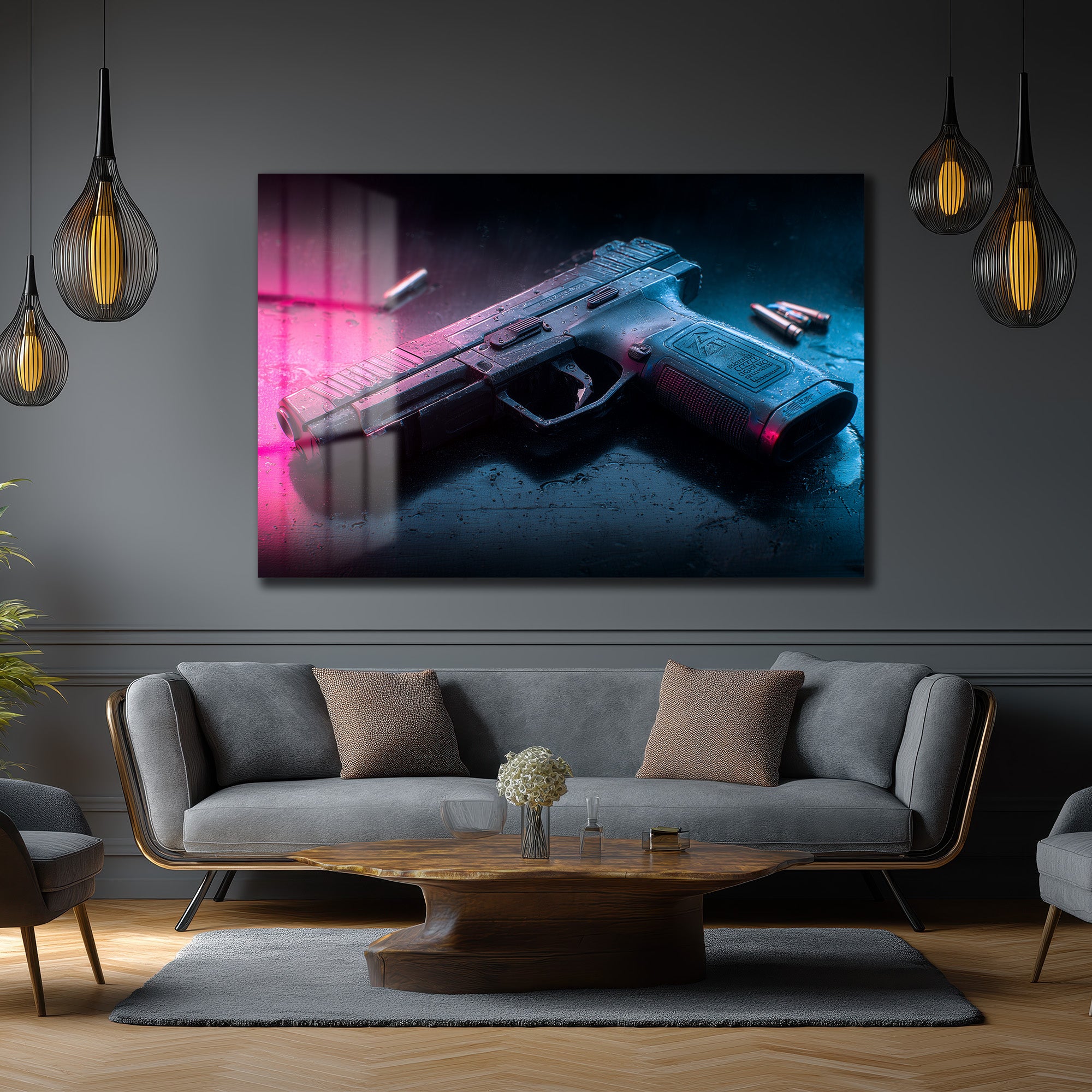 Neon Gölge: Şehir Noir Temalı Temperli Cam Tablo