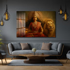 Durga Devi ve Aslan: Kutsal Güç ve Zarafet Temalı Dekoratif Cam Tablo