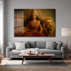 Durga Devi ve Aslan: Kutsal Güç ve Zarafet Temalı Dekoratif Cam Tablo