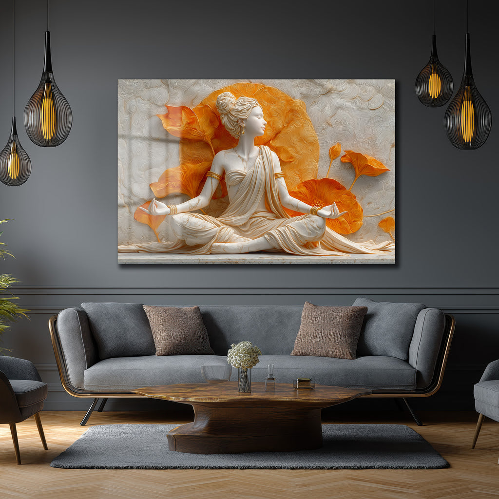 Zen Lotus Meditasyonu: Huzur Veren Dekoratif Cam Tablo