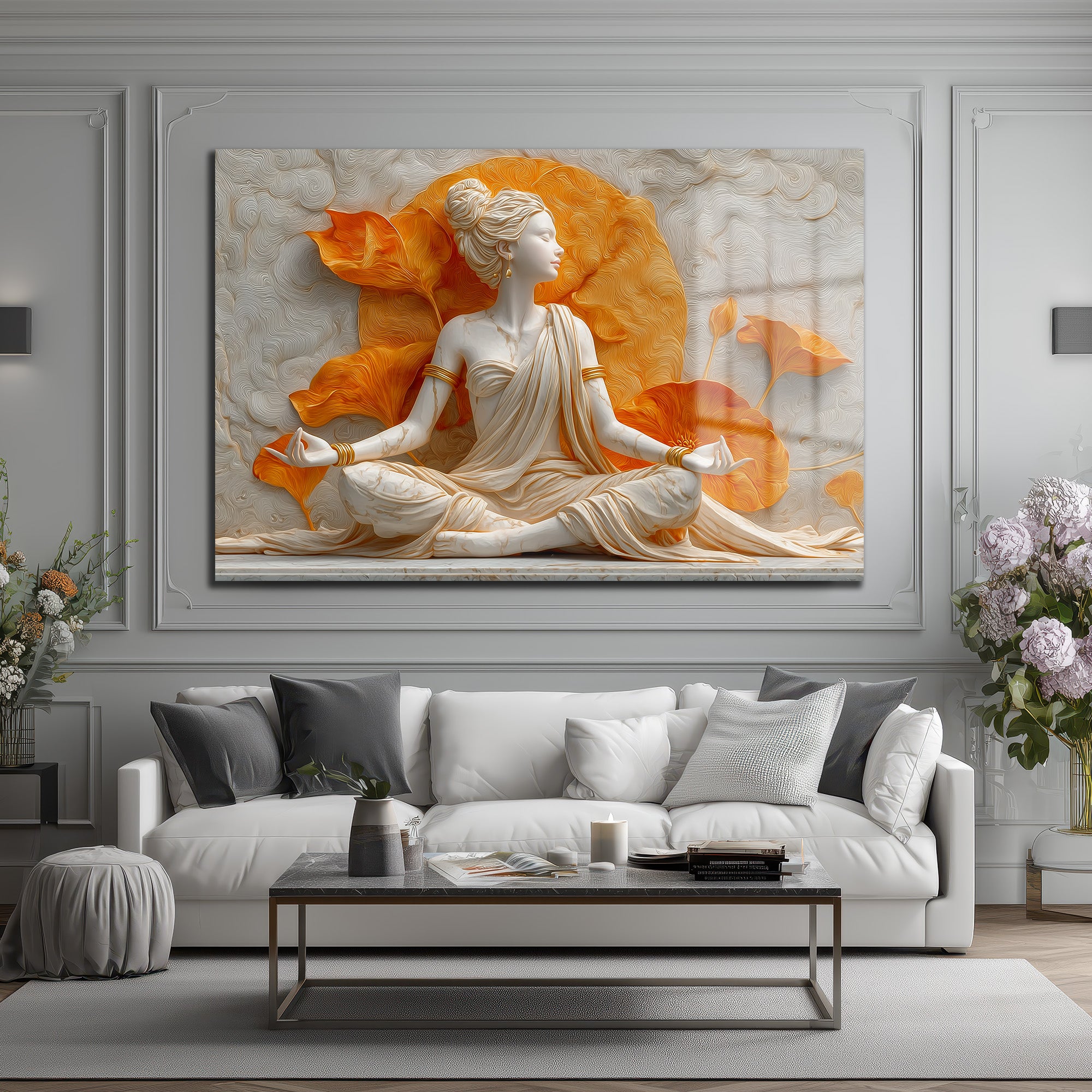 Zen Lotus Meditasyonu: Huzur Veren Dekoratif Cam Tablo