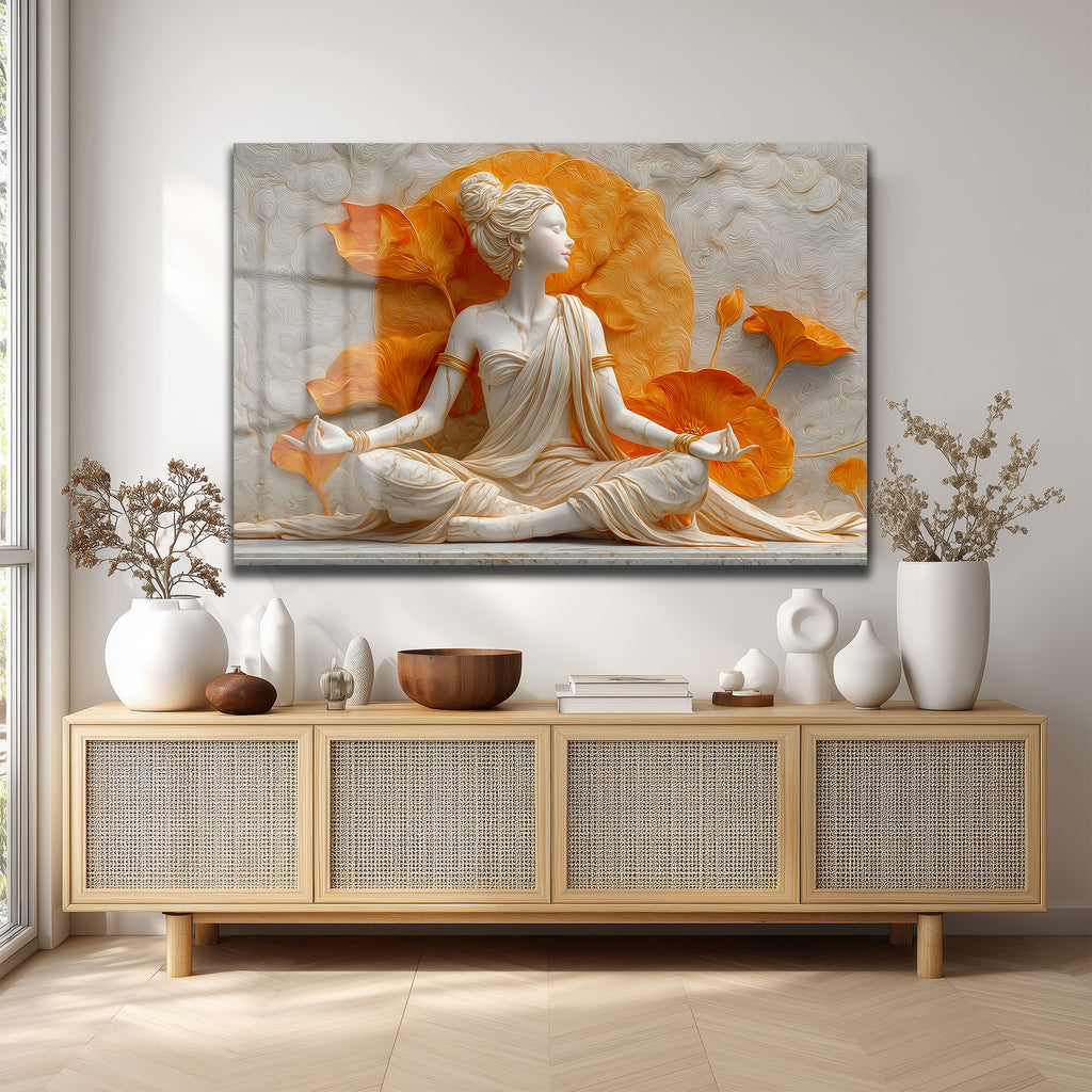 Zen Lotus Meditasyonu: Huzur Veren Dekoratif Cam Tablo