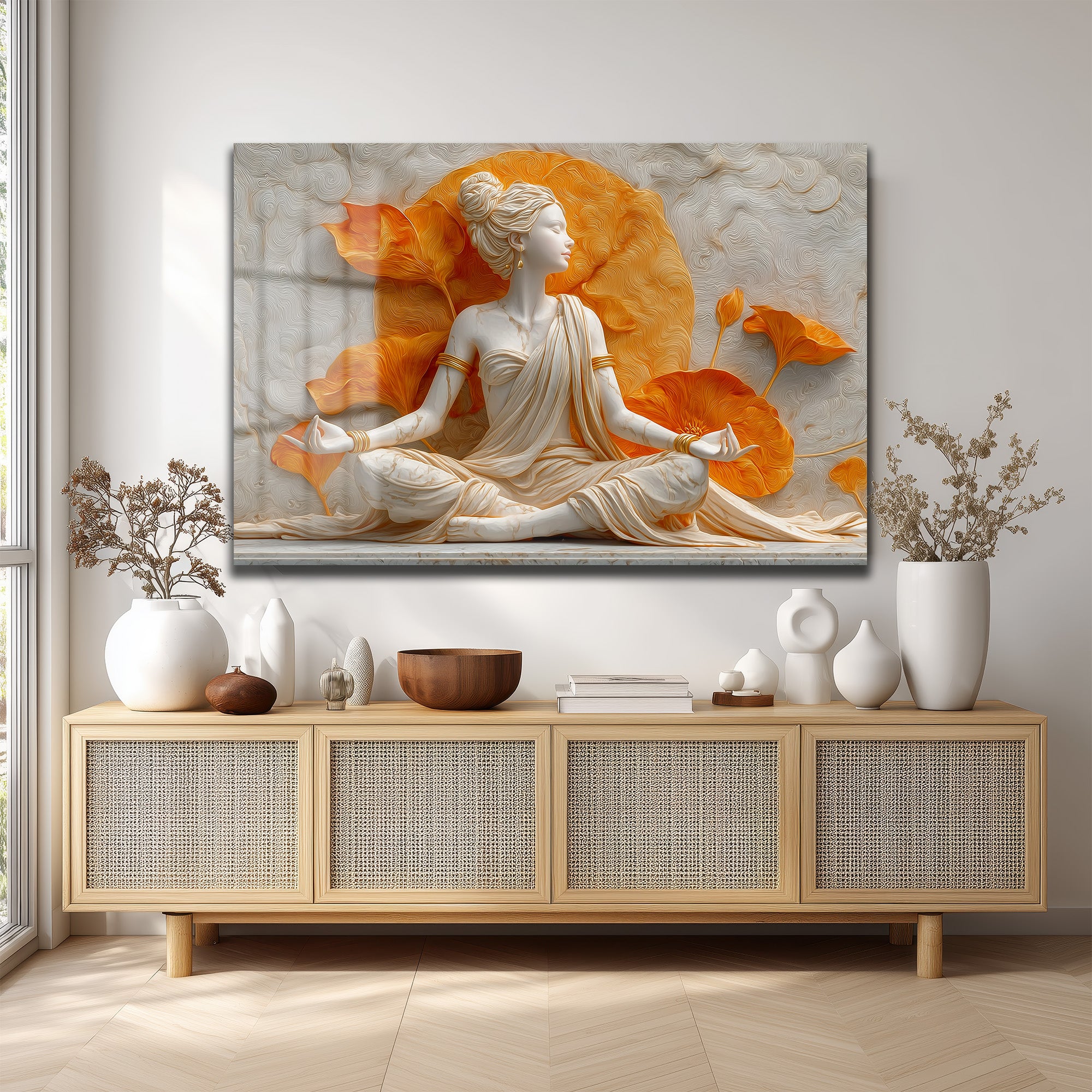 Zen Lotus Meditasyonu: Huzur Veren Dekoratif Cam Tablo