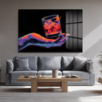 Neon Ritüel: Dijital El ve Kokteyl Temalı Modern Cam Tablo