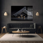 Taktik Zarafet: Glock ve Mermiler Cam Duvar Tablosu