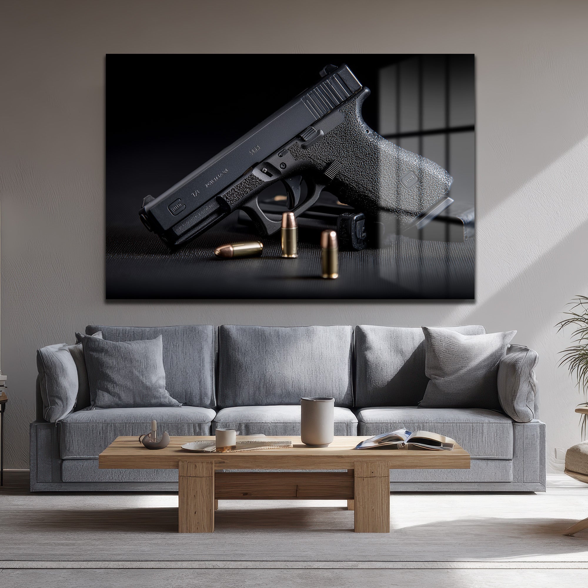 Taktik Zarafet: Glock ve Mermiler Cam Duvar Tablosu