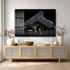 Taktik Zarafet: Glock ve Mermiler Cam Duvar Tablosu