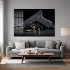 Taktik Zarafet: Glock ve Mermiler Cam Duvar Tablosu
