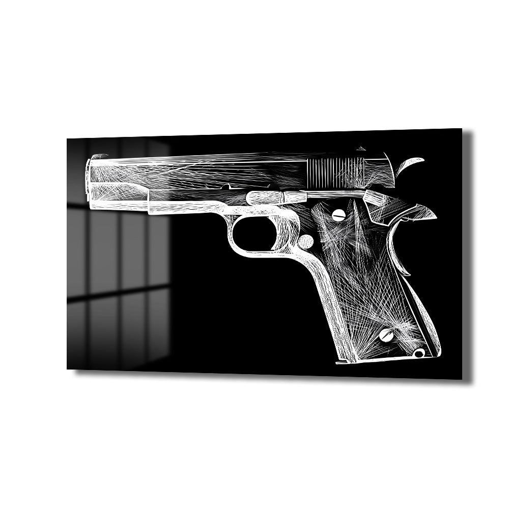 Güç ve Estetik: Çizgi Sanatı Tabanca Cam Tablo