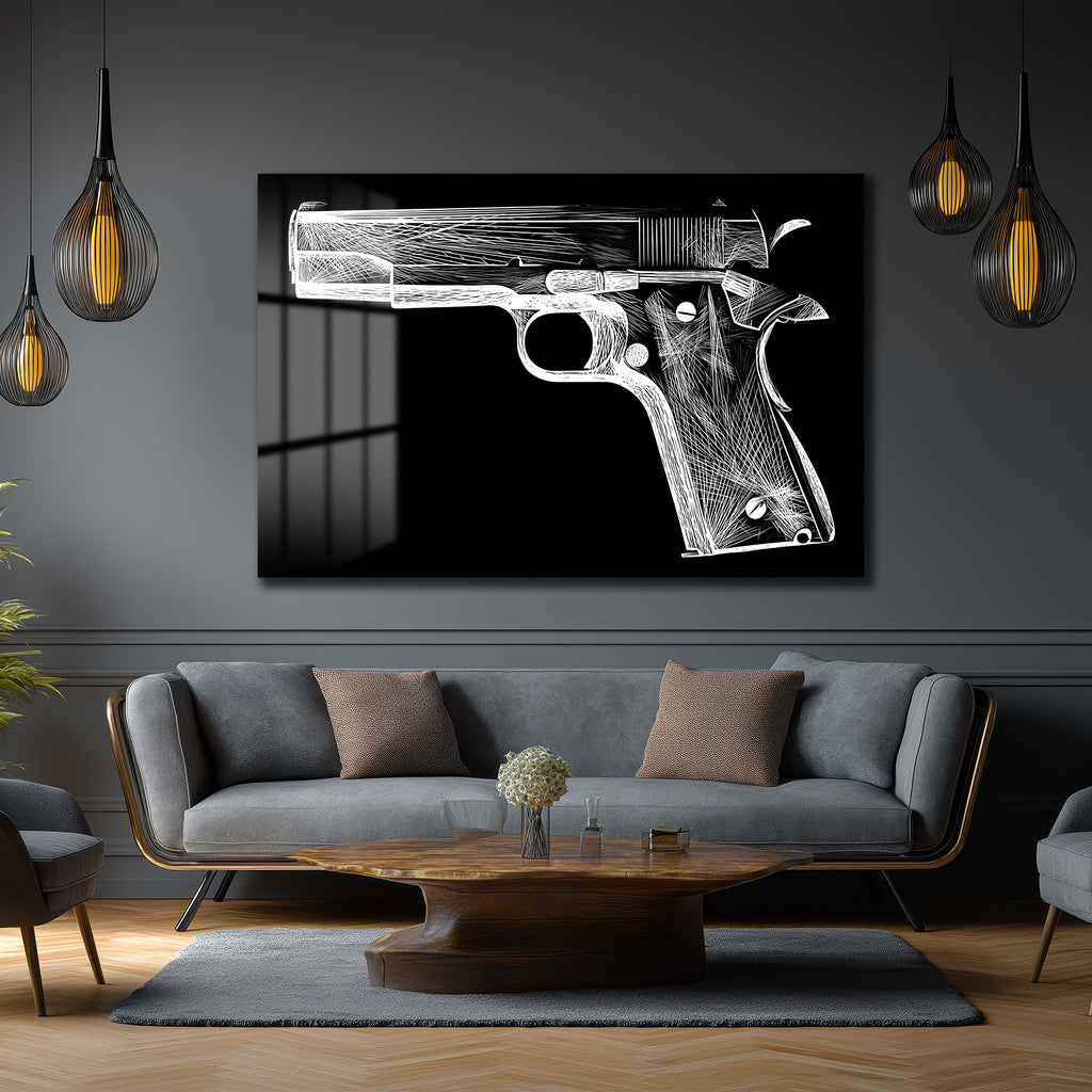 Güç ve Estetik: Çizgi Sanatı Tabanca Cam Tablo