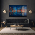 New York Işıkları: Gece Şehir Manzarası Modern Cam Tablo