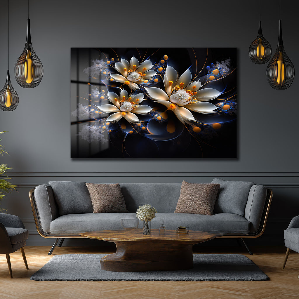 Eterik Işıltı: Lotus Çiçekleri Modern Cam Tablo