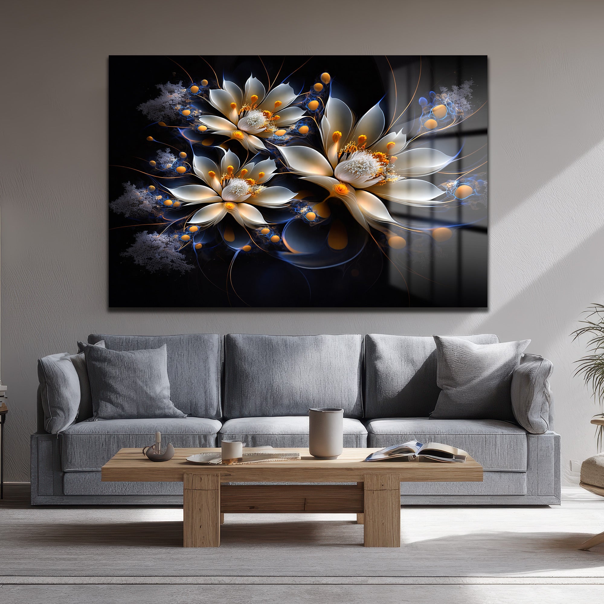 Eterik Işıltı: Lotus Çiçekleri Modern Cam Tablo