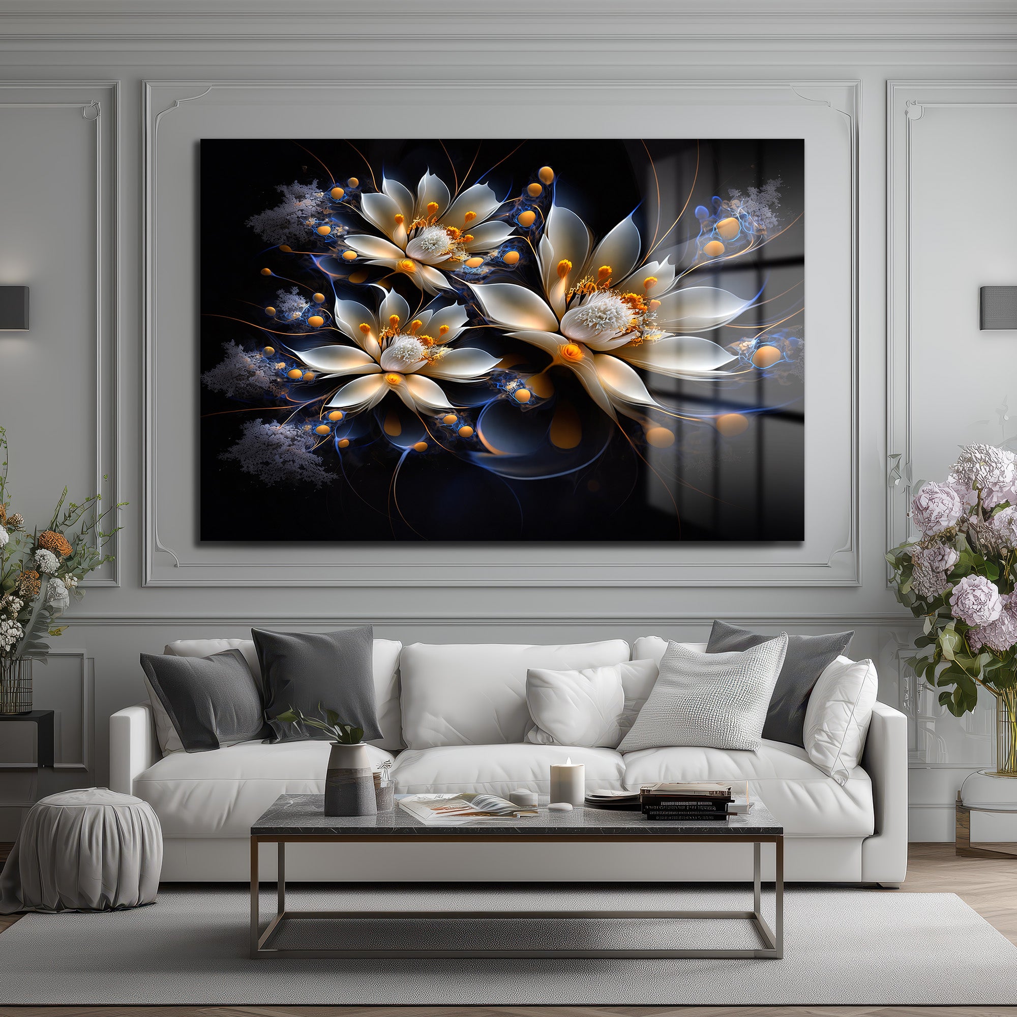 Eterik Işıltı: Lotus Çiçekleri Modern Cam Tablo