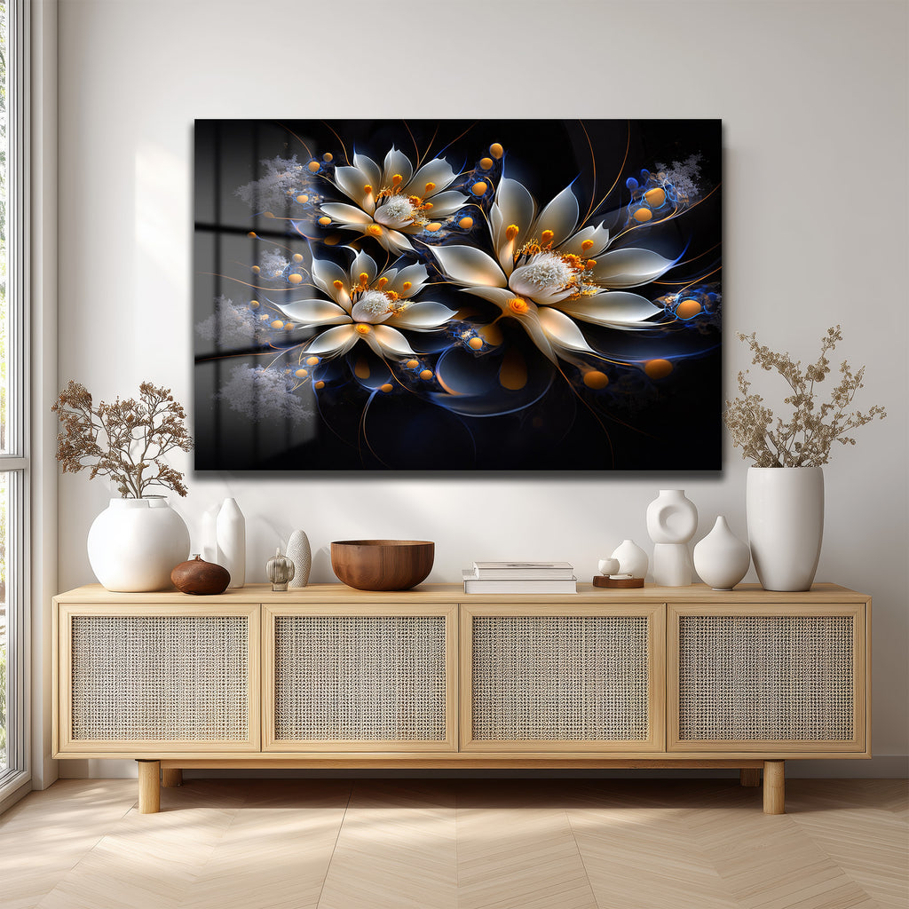 Eterik Işıltı: Lotus Çiçekleri Modern Cam Tablo
