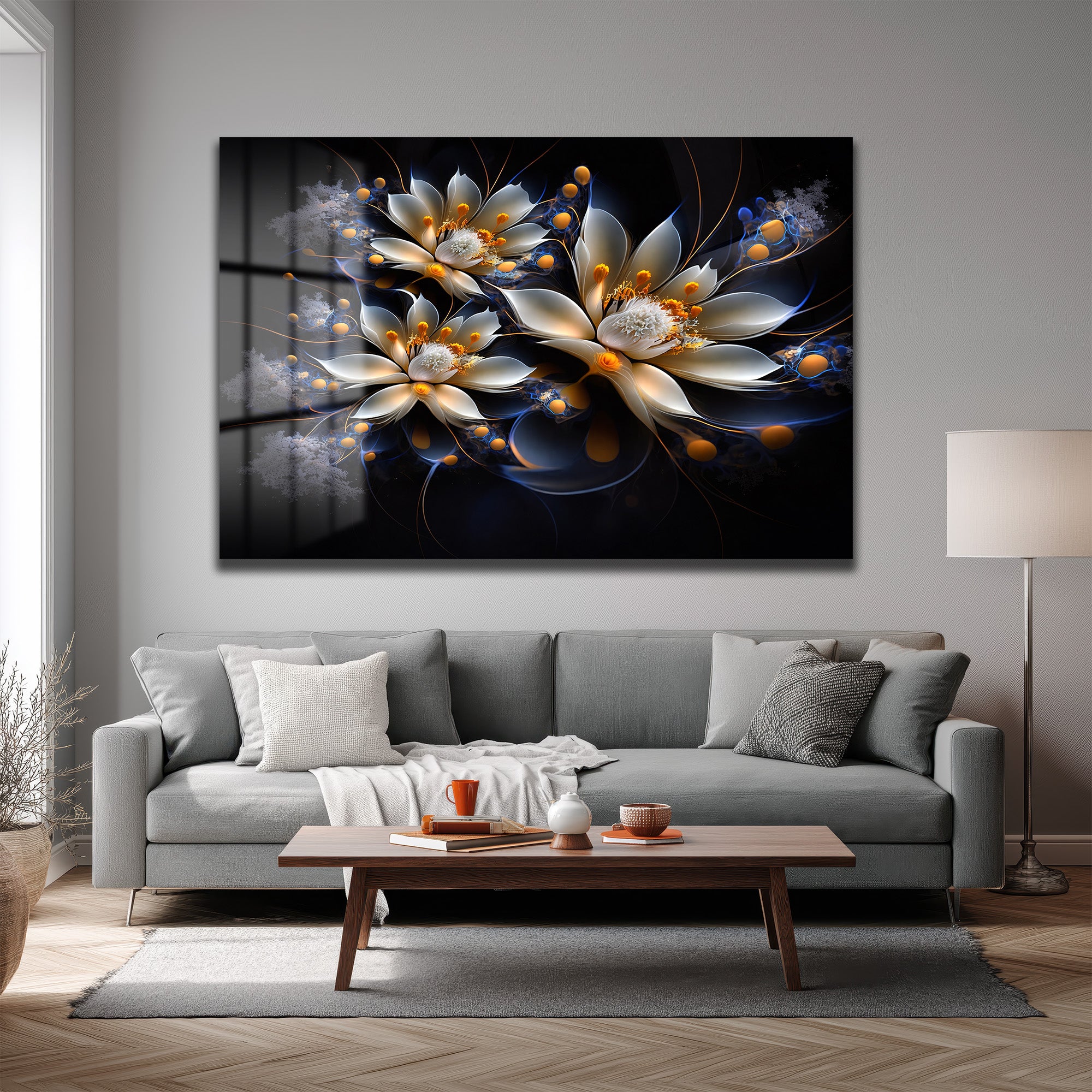 Eterik Işıltı: Lotus Çiçekleri Modern Cam Tablo