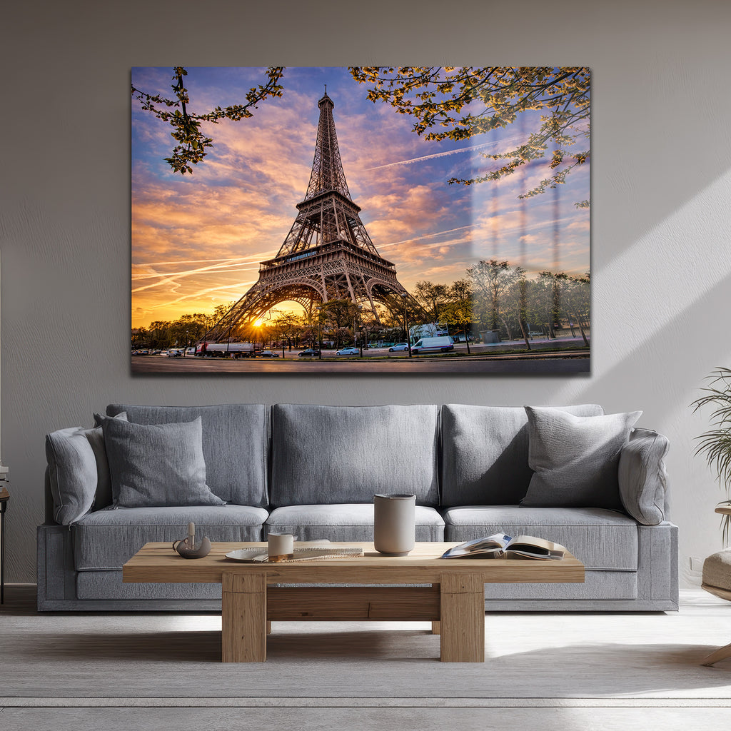 Paris'in Büyüsü: Gün Batımı Eyfel Kulesi Temperli Cam Tablo