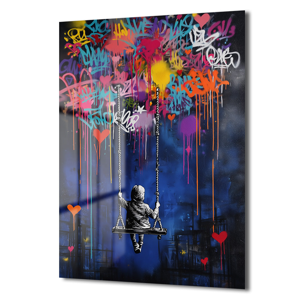 Hayallerin Salıncağı: Enerjik Graffiti Sanatı Temperli Cam Tablo