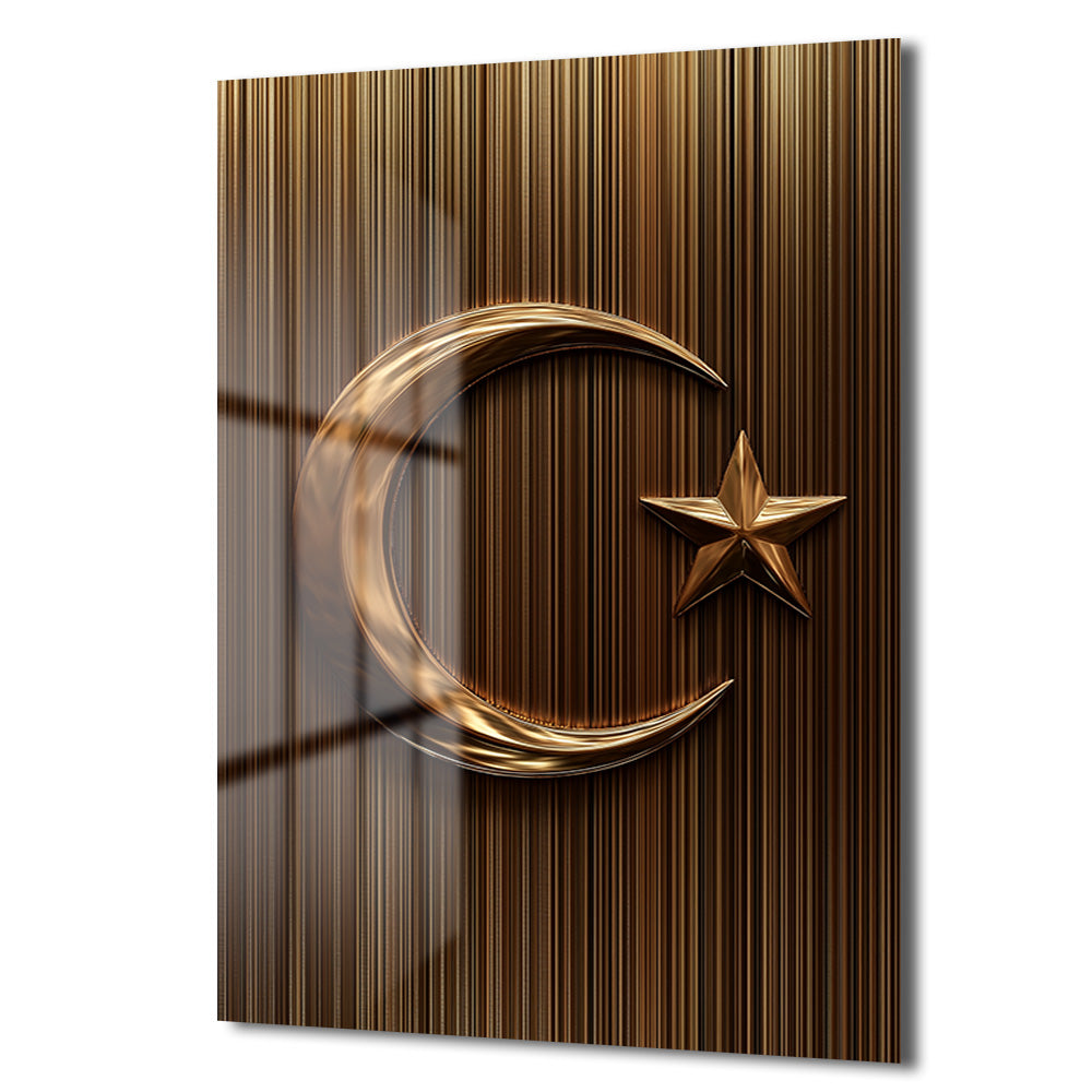 Altın Hilal ve Yıldız: Manevi Dokunuşlu Modern Cam Tablo