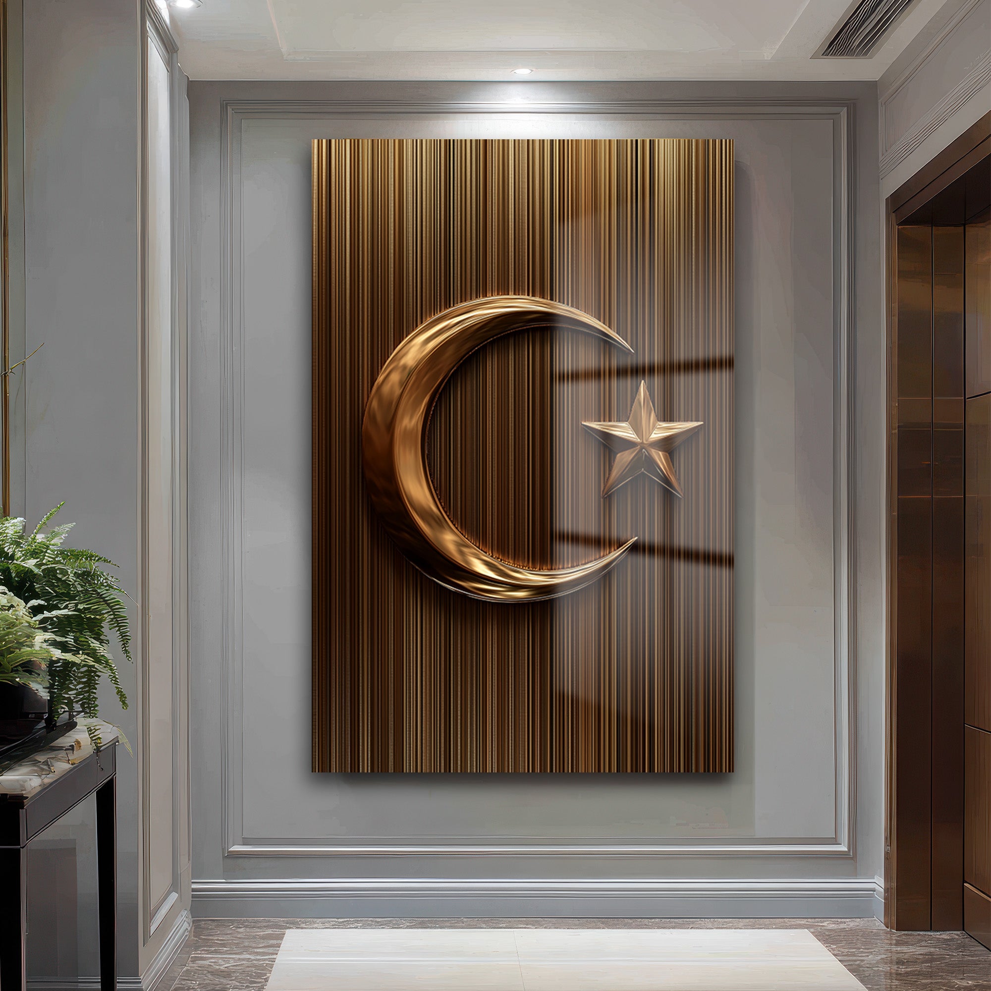 Altın Hilal ve Yıldız: Manevi Dokunuşlu Modern Cam Tablo